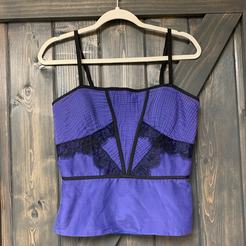 Bebe Purple Black Lace Silk Tank Top Medium